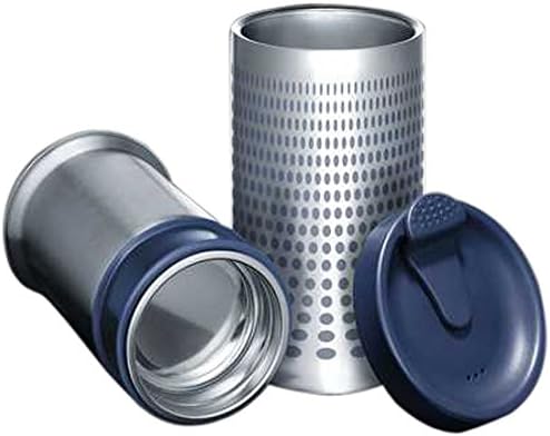 Presse by bobble Coffee & Tea Maker, Press Coffee Maker, Travel Tumbler, Stainless Steel, On the Go Brewer, Brew Press & Go, Portable Coffee Brewer and Tumbler in One, 13 oz., Silver with Blue Dots