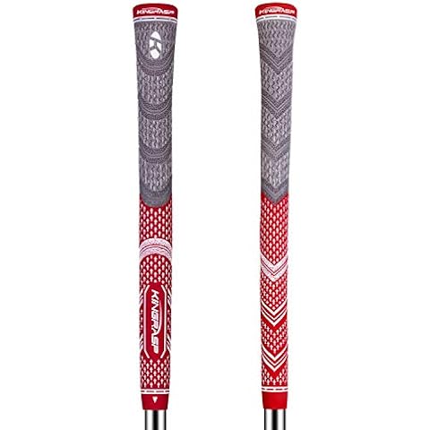 KINGRASP Multi Compound Golf Grips Set of 2 (Free 2 Tapes Included),Anti-Slip,Super Stability,Cord Rubber, Golf Club Grips,Standard/Mid Size, 3 Colors Optional (Gray red, Standard) Cover