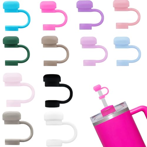 Image of 12P Straw Cover for Stanley Cup, Silicone Straw Topper for Stanley Cup 30&40oz with Tumblers, 10mm 0.4in Lid Accessories (Reusable)