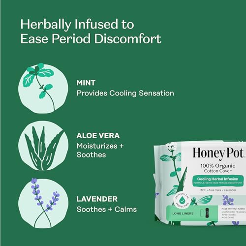 Image of The Honey Pot Company - 120ct - Herbal Long Panty Liners for Women - Infused w /Essential Oils for Cooling Effect & Organic Cotton Cover - Feminine Care