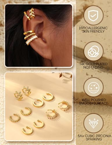 Morfetto Ear Cuff Gold für Damen 5Paar Ohrringe Ohne Ohrloch Ohrclips Damen Ohne Ohrlöcher Ohrmanschette Silber Ohrringe Vergoldet Fake Piercings-CZ