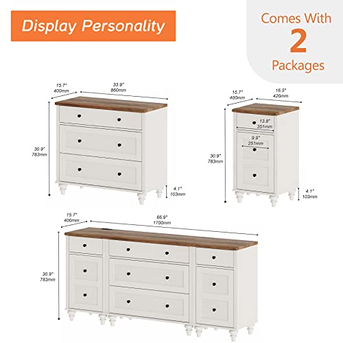 WAMPAT Modern TV Stand for 75 Inches TV,Wood Dresser with 5 Drawers and 2 Doors,Nightstands with Charging Station for Living Room Wood TV Console Table for 70 65 80 inch TV for Bedroom,White - Image 3