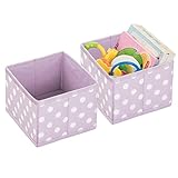 mDesign Soft Fabric Polka Dot Dresser Drawer and Closet Storage Organizer, Bin for Child/Kids Room, Nursery, Playroom, Bedroom, 2 Pack - Light Purple/White
