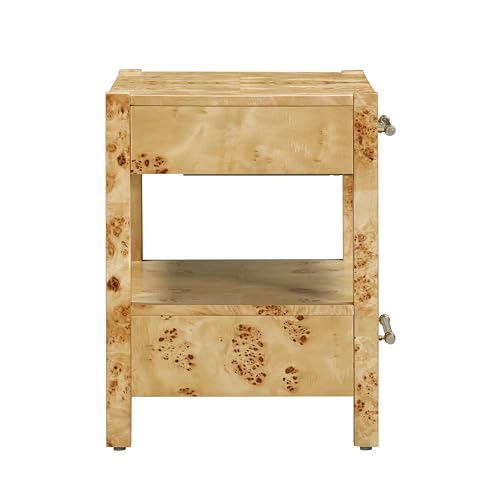 Tov Furniture Brandyss Natural Burl Wooden 2 Drawer 26" x 17" Rectangular Nightstand | End Table with Storage