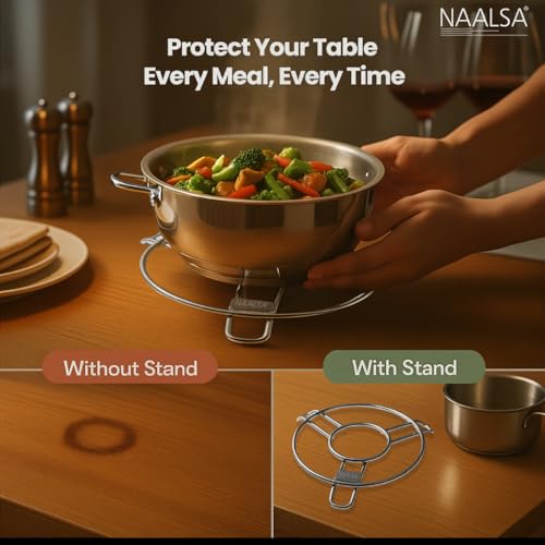 Image of NAALSA - Mars 3pc Set Stainless Steel Round Trivet, Hot Pot Stand, Heavy Duty Steel Trivet for Hot Utensils, 4mm Rod Table Top Ring, Hot Pot Mat Stand for Kitchen Utensil Vessel Holder (Pack of 3)
