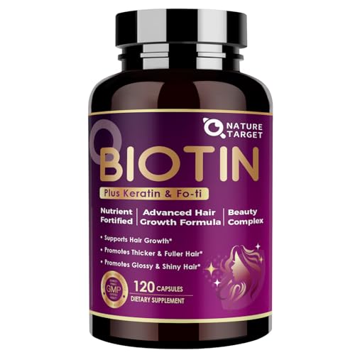 NATURE TARGET Biotin 10000mcg Hair Growth Vitamins Maximum Strength Hair Growth Supplement with Collagen Keratin Fo-Ti MSM Zinc & B Vitamins for Thicker Stronger Hair Skin & Nails
