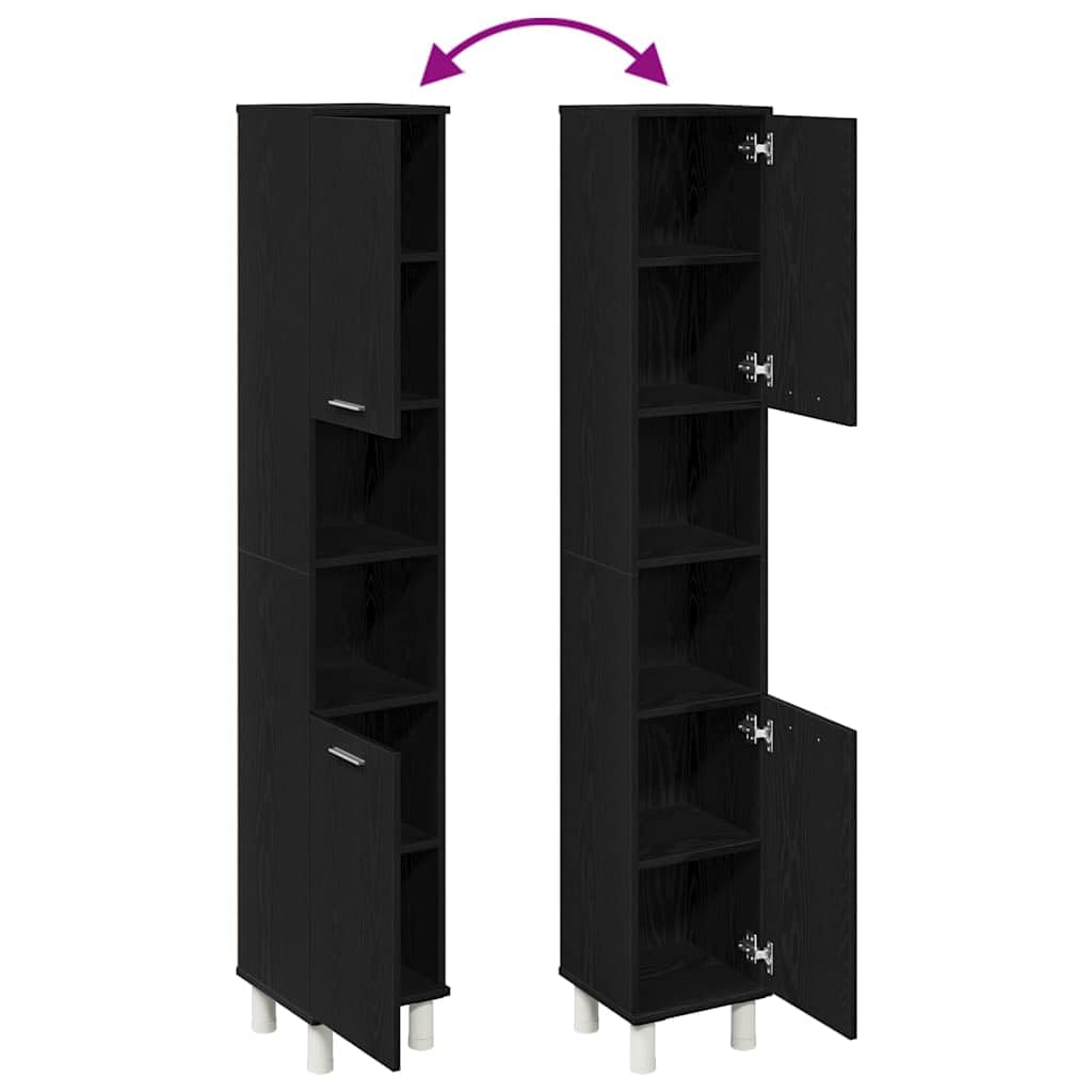 vidaXL Gabinete de Baño con Estante Roble Negro 30 x 30 x 179 cm, Almacenamiento para baño, Armario Compacto, diseño Moderno, estantería Duradera, Organizador Funcional