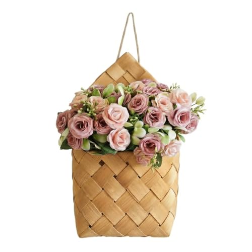 HJXXJ Farmhouse Wall Decor Basket - Cottage Core Decor - Small Hanging Basket with Artificial Flowers Room Decor Wall Baskets Baskets Wreaths for Front Door Spring Decoration(Purple)