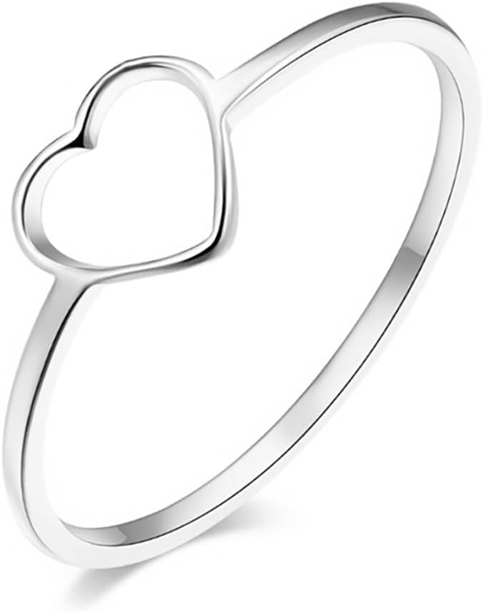 Love Plain Stacking Band Statement Wedding Promise Ring For Women | Stainless Steel, Cute Hollow Heart Design,Waterproof,Tarnish Resistant,Gift For Mother’s Day, Valentine’s Day, Christmas