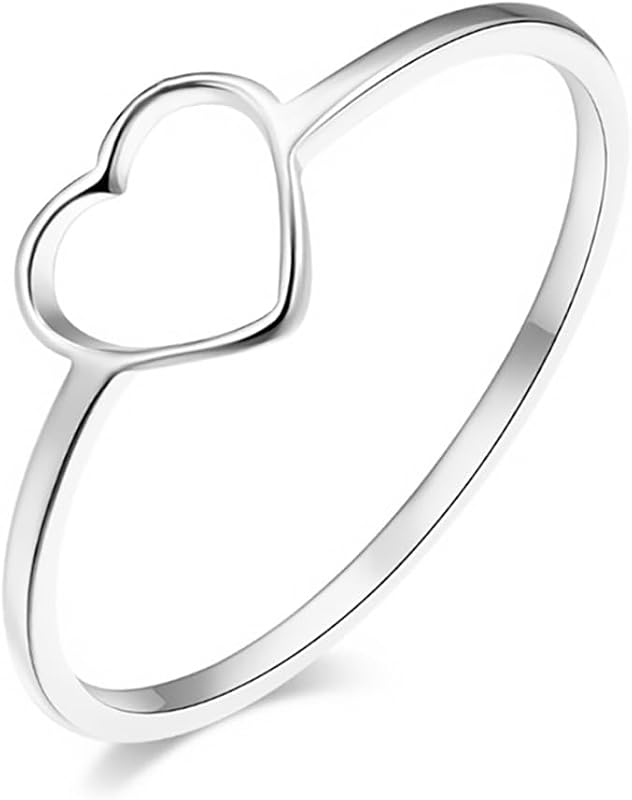 Love Plain Stacking Band Statement Wedding Promise Ring For Women | Stainless Steel, Cute Hollow Heart Design,Waterproof,Tarnish Resistant,Gift For Mother’s Day, Valentine’s Day, Christmas