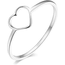 Love Plain Stacking Band Statement Wedding Promise Ring For Women | Stainless Steel, Cute Hollow Heart Design,Waterproof,Tarnish Resistant,Gift For Mothers Day, Valentines Day, Christmas