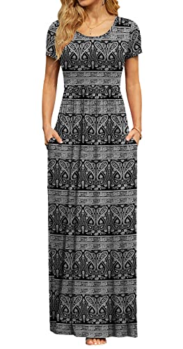 Image of DB MOON Womens 2026 Summer Maxi Dresses Casual Short Sleeve Empire Waist Spring Long Dress with Pockets