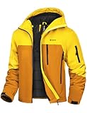 GEMYSE Uomo Giacca da Sci con Bretelle Interne Calda Invernale Giubbotto da Neve Impermeabile Giacca a Vento da Montagna per Snowboard Escursionismo(Giallo Dorato e Marrone Realgar,XL)