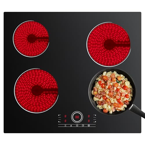 4 Burner Electric Cooktop, 24 Inch Built-in Electric Stove Top, 220-240v Radiant Cooktop with Child Lock, Touch Control, Residual Heat Indicator, Overheat Protection, Hard Wire (No Plug)