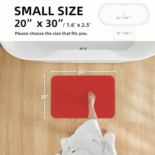Christmas Bath Mat, Red Bathroom Rugs Non Slip Washable Thin Absorbent Bath Mat Fits Under Door Bathroom Floor Mat Perfect for Bath, Shower, or Sink 20"x30" Red