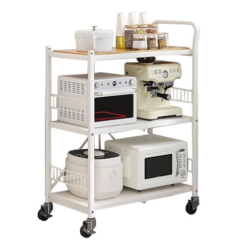KKTX Estante de Almacenamiento Tipo Isla de Cocina con Ruedas, Carro Plegable de 3 Capas para el hogar, Carrito de Almacenamiento móvil para Comedor, Sala de estarWhite,60cm