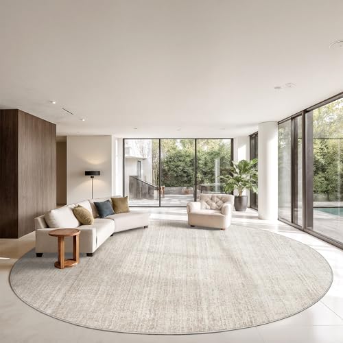 8ft Beige Stain Resistant Round Rug