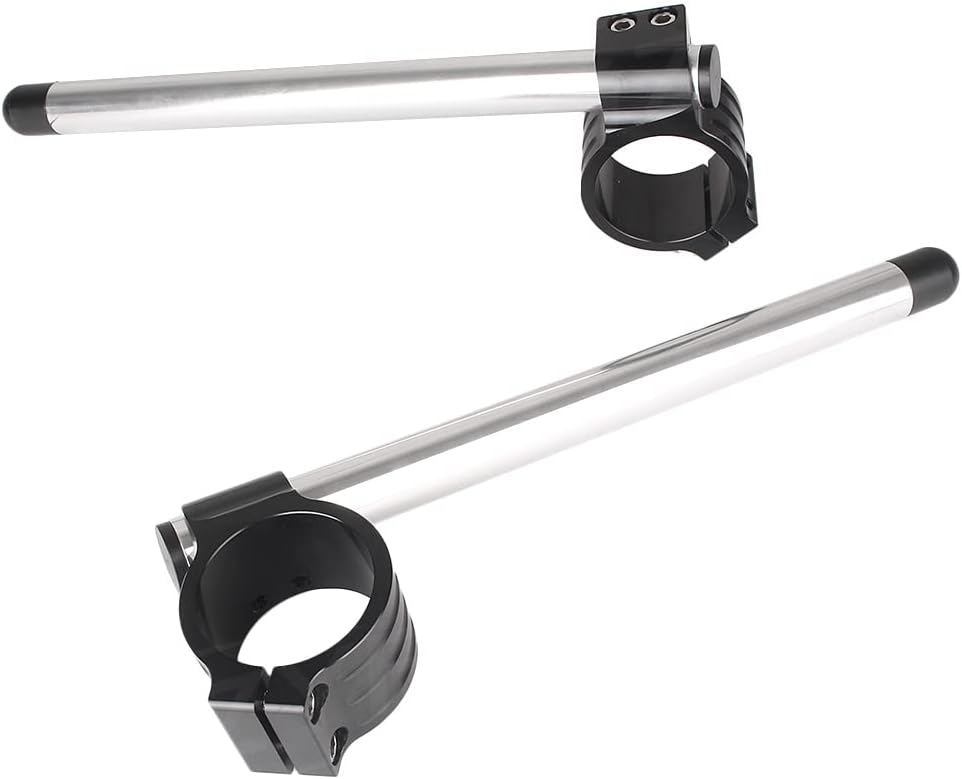 SIKUAI 45MM Motorcycle Clip ons Handlebar diameter 2 piece Split Clip-ons assembly Bars 7/8" Adjustable handlebars For Motorcycle Universal, Silver(Black)