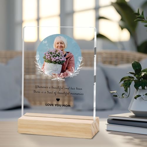 Image of Giftplease Customized Photo And Text Frame With Wooden Stand | Personalised Printed Photo Frame | Gift For Mom | Birthday | Mother's Day | Anniversary (Transparent, 5MM, 6 * 8 Inches), Tabletop