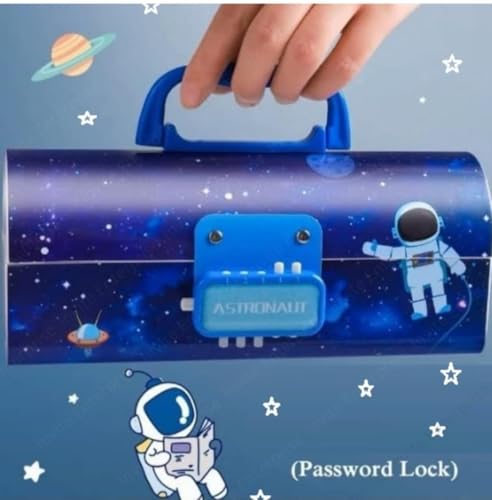 Image of WORSHIPER Cartoon Theme Pencil Box for Kids | Suitcase Style Password Lock Stationery Organizer | Multi-Layer Pen & Pencil Case for Boys & Girls (APB - Space Blue)