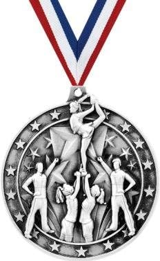 Crown Awards Cheer Medals - 2" Silver Cheerleading Medals Prime