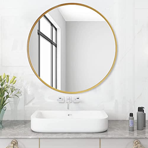 MEESALISA Lisa Miroir de Salle de Bain Rond sans éclairage 50 x 50 cm avec Cadre en métal doré Mat, Bord doré, Couloir, Chambre, Salon, décoratif