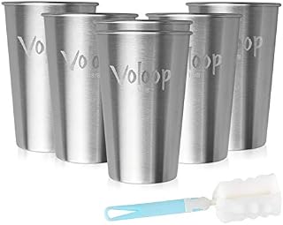 Voloop 6 Pack 16 Ounce Stainless Steel Cups Shatterproof Pint Drinking Cups Metal