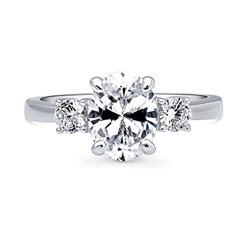 BERRICLE Sterling Silver 3-Stone Promise Wedding Engagement Rings for Women, Cubic Zirconia CZ Ring - Emerald, Oval, Princess, Round Cut2