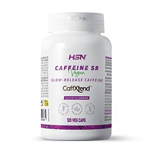 Cafeína de Liberación Lenta de HSN | 120 Cápsulas de 400 mg CaffXtend equivalencia a 200 mg Pura Cafeína Natural Anhidra | Efecto Prolongado hasta 12 Horas | No-GMO, Vegano, Sin Gluten