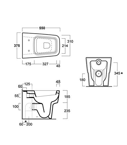 Simas - Vaso WC Filo Parete a Pavimento, Serie Degrade' - Bianco, Senza Sedile, A Magazzino