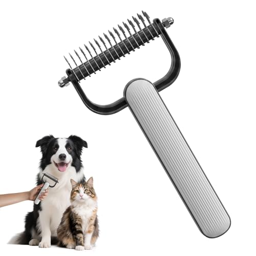 2026 New Double-Sided Dematting Comb for Dogs &amp; Cats, Pet Grooming Tool for Long Haired Thick Double Coat Pets, Undercoat Rake Deshedding Brush for Tangles Matted Shedding Fur, Grey-L-1Pcs
