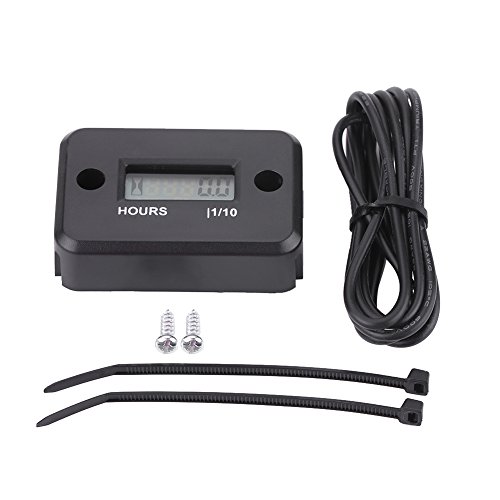 Digital LCD Hour Meter, Waterproof Inductive Digital Hour Meter for Motorcycle fit All Gasoline Engines(Black)
