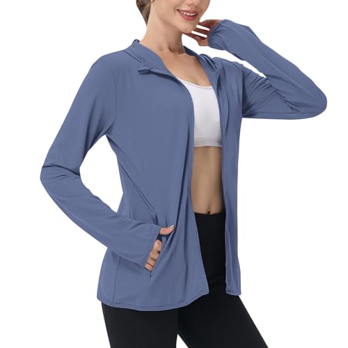 BFSWL Ropa de protección UV para mujer, chaqueta de manga larga transpirable, sudadera con capucha de verano, protección solar, chaqueta deportiva, UV-protección, camiseta deportiva, chaqueta para