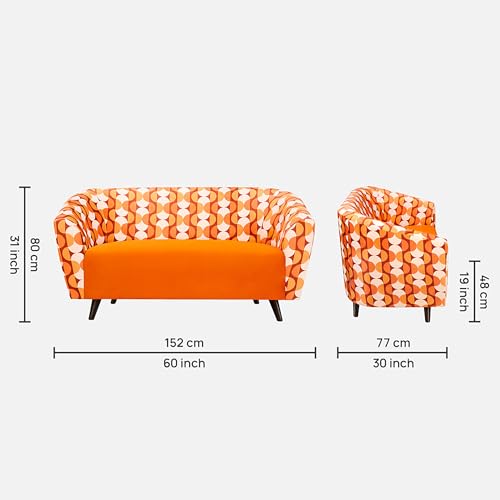 Image of Duroflex Meadow - Premium Accent Love Seat with Channel-Stitched Upholstery | Plush Foam & Curved Backrest | Durable & Elegant Seating | 3 Year Warranty - Geo Orange
