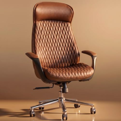 Image of DROGO Levante Ergonomic Office Chair for Work from Home with Bionic Curve Design | High Back Executive Boss Chair, Double Padded Armrest, Genuine Vegan Leather, Heavy Metal Base, 145 Recline (Tan)
