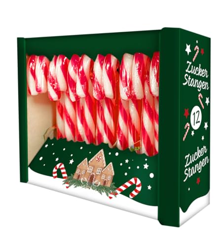 Zuckerstangen Erdbeergeschmack 144 g (12 x 12 g) Klassische rot-weiße Candy Canes Weihnachtsnaschen & Deko Ideal für Geschenke Adventskalender & Feierlichkeiten