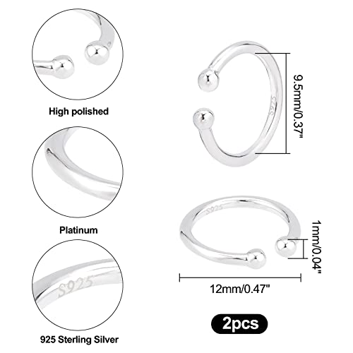 PH PandaHall 1 Pair 925 Sterling Silver Ear Cuff 18 Gauge Clip On Ear Cuff 1/2 inch Small Round Hoop Earrings Adjustable Cartilage Earrings Plain Wrap Earring for No Piercing Ears Women4