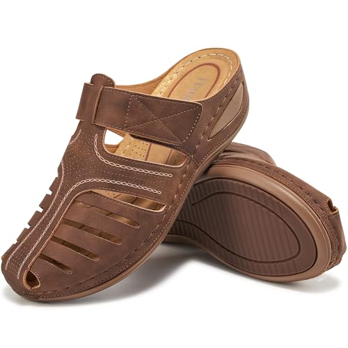 Image of HARENCE Clogs for Women Mules Shoes: Comfortable Dressy Closed Toe Platform Sandals 2026 Summer Casual Adjustable Slip On Walking Wedges