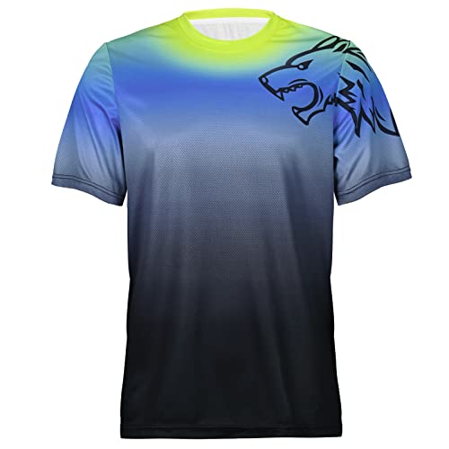 Wisdom Leaves Mens Mountain Bike Shirt Short Sleeve MTB Jersey Downhill Motorcycle Shirts Outdoor Cycling Jerseys(Yellow Blue/Grey)