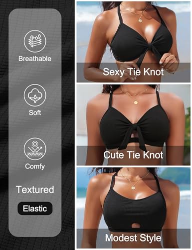 Image of Blooming Jelly Womens High Waisted Bikini Sets Tie Knot Tummy Control Swimsuits Two Piece Bathing Suit Textured Swimwear