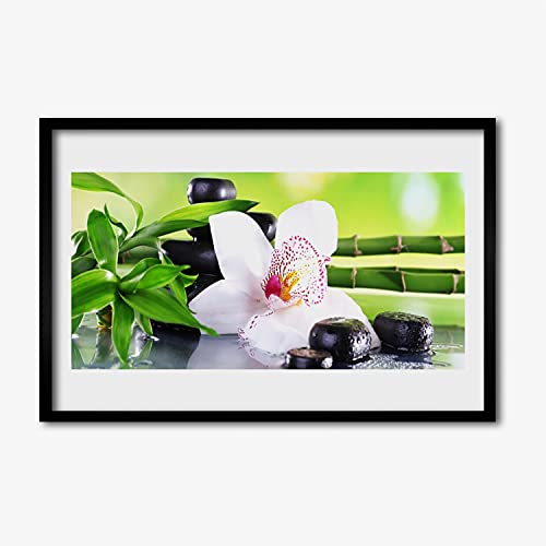 Affiche encadrée feuilles d'orchidée en bambou pour décorer un salon zen 60x40 cm