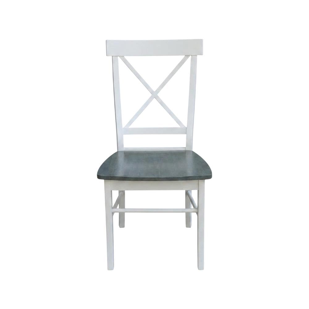 Solid Wood X-Back Dining Chair with Carved Cross Detail by Furnifact – Wood, White and Heather Gray