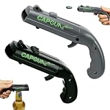 Cap Gun Bottle Opener, 2 Pack Bottle Cap Launcher Shooting Gun, Funny Party Opener for Men, Cool Gadget Present for Him - Black & Gray