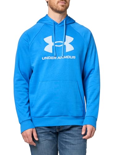Under Armour Rival Felpa con cappuccio da uomo in pile con logo, (402) Blue Atlantis / Blue Calm, M