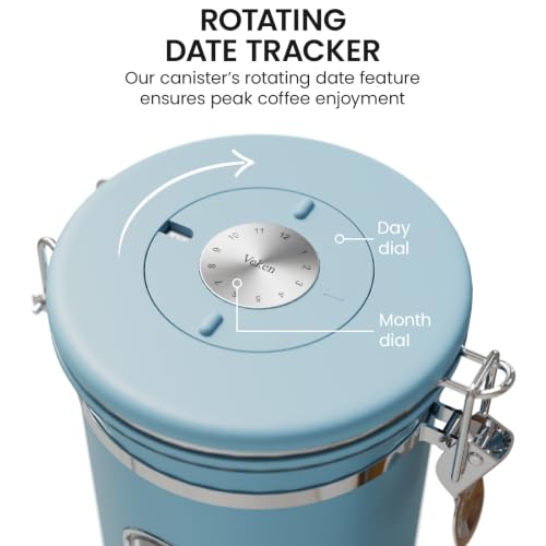 Image of Veken Coffee Canister with Window, Airtight Stainless Steel Container, 22OZ | Date Tracker,Kitchen Food Storage Organizers for Beans, Ground, Espresso, Rice,Tea, Sugar,Cereal, Gifts,Lids,Jars,Scoop, Blue