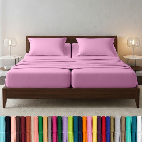 Image of Elegant Comfort Luxury 1500 Premium Hotel Quality Microfiber 5-Piece Sheet Set - Wrinkle Resistant, All Around Elastic Fitted Sheet, Deep Pocket up to 16 inch, Split King, Light Pink