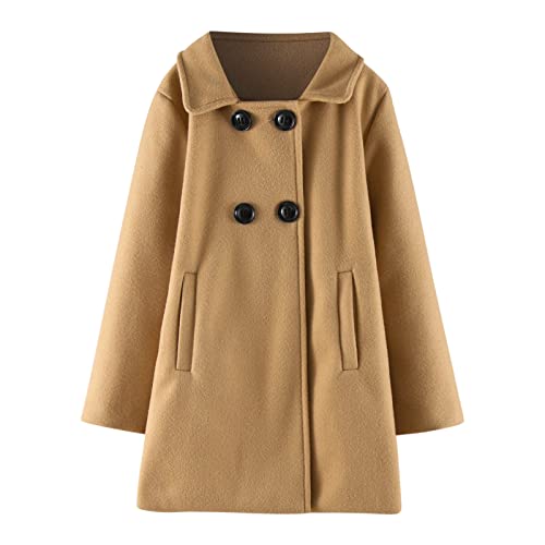 Little Girl Long Peacoat Dress Coat Button Trench Coat Winter Warm Jacket with Pocket Kids Casual Overcoat Outerwear 1-6Y4