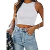 Women’s Sexy Sleeveless High Neck Racerback Cropped Tank Tops Cute Teen Girls Halter Neck Crop Tops Vest White Medium