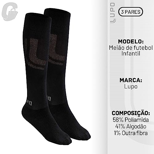 Kit 03 Meião Futebol Lupo Infantil Meninos | 1 Branco - 2 Preto | 33-36 |