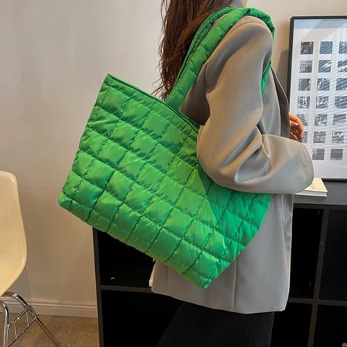 Women Puffer Tote Bag, 15×11 Inches Solid Color Quilted Shoulder Bag Trendy Handbag for Travel, Work or Party4